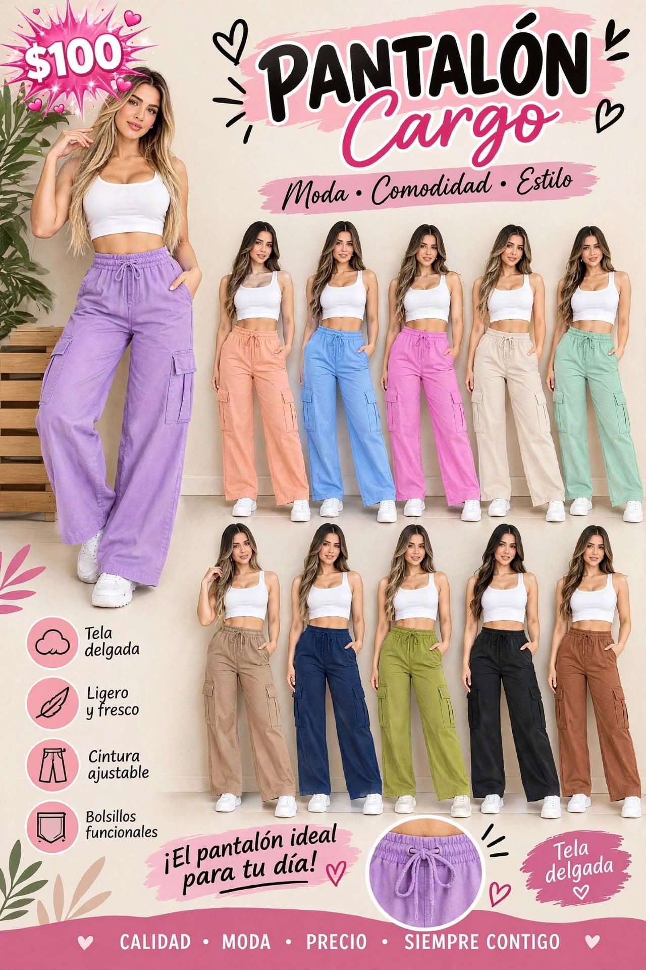 Pantalón cargo para dama